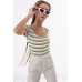 Striped top with a neckline - shades of green