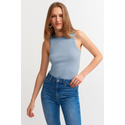 Ribbed Halter Neck Knitted Undershirt - Blue