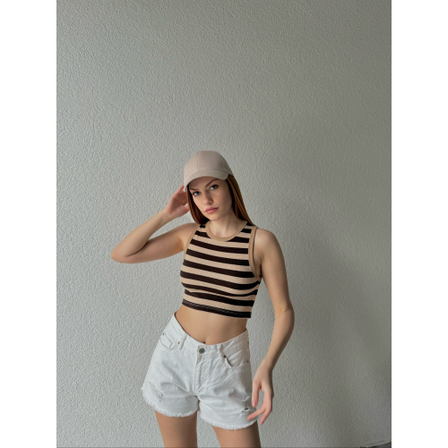 Crop top w paski - odcienie brązu