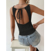 Women's Sleeveless Back Low-cut Detail Strap Knitwear Blouse - Black