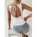 Women's Sleeveless Back Low-cut Detail Strap Knitwear Blouse - White