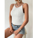 Women's Sleeveless Back Low-cut Detail Strap Knitwear Blouse - White