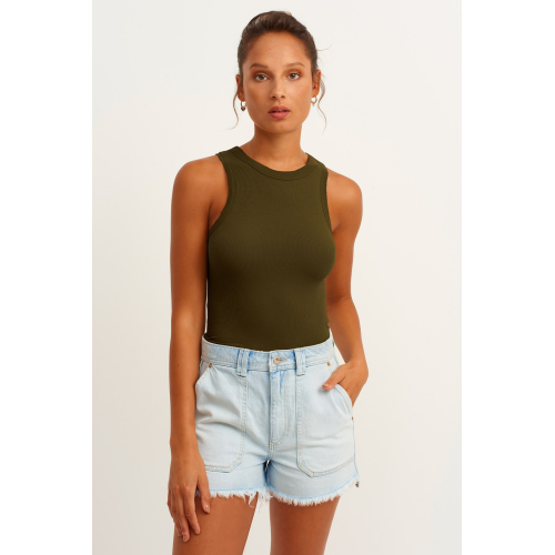 Ribbed Halter Top - Army Green