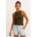 Ribbed Halter Top - Army Green