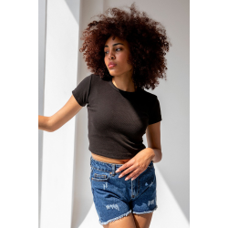 Ribbed short sleeve top - black