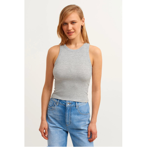 Ribbed Halter Top - Gray