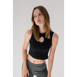 Crop top with teardrop cutout - black