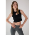 Crop top with teardrop cutout - black