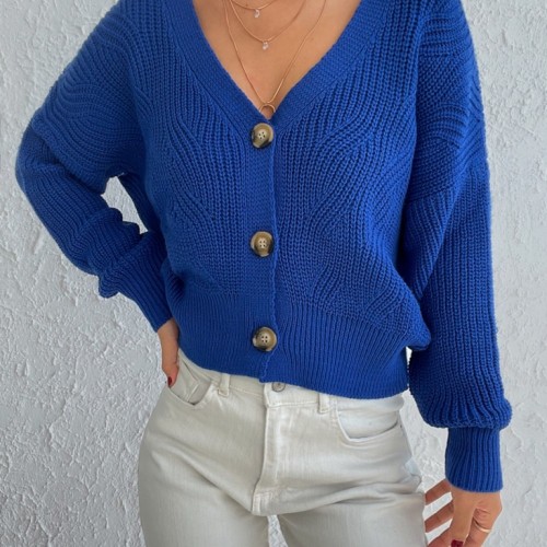 Knitted Button Cardigan - Blue