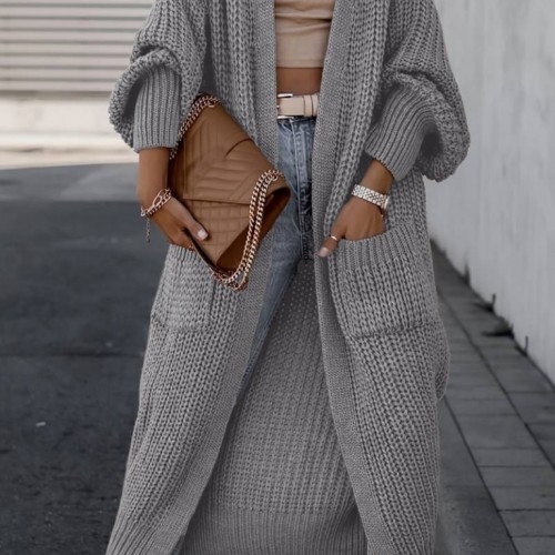 Long, thick cardigan - gray