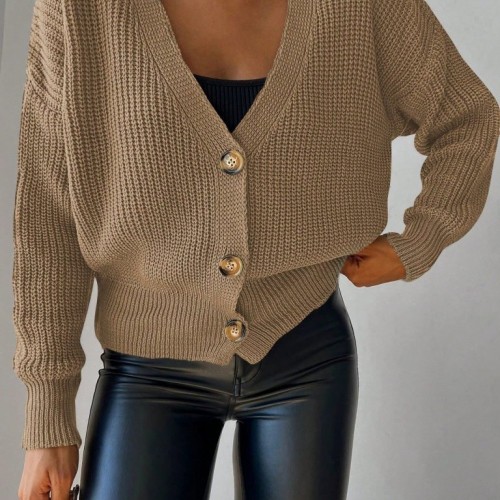 Knitted Button Cardigan - Brown