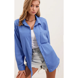 Oversized One Pocket Shirt - blue