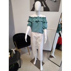 Spanish blouse with elastic band and short sleeves - turquoise