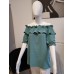 Spanish blouse with elastic band and short sleeves - turquoise