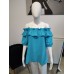 Spanische Bluse mit Gummibund und kurzen Ärmeln - blau