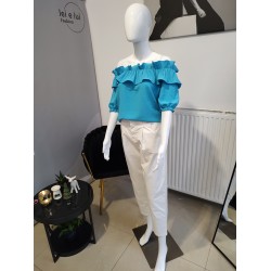 Spanische Bluse mit Gummibund und kurzen Ärmeln - blau